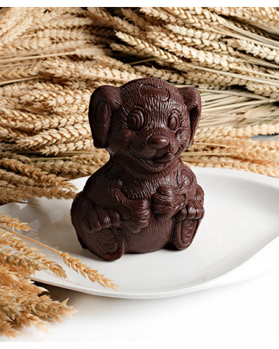 Sujets en chocolat de Pâques Chien de Pâques chocolat noir garni 250g
