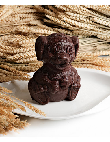 Sujets en chocolat de Pâques Chien de Pâques chocolat noir garni 250g