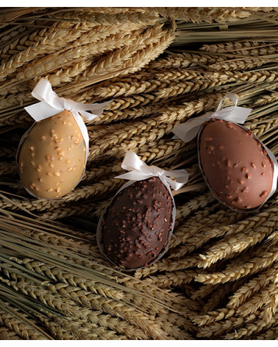 Sujets en chocolat de Pâques Oeuf rocher praliné noir, lait ou dulcey 120gr 2