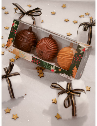 Idées cadeaux Coffret boule de Noël 3 chocolats 225gr
