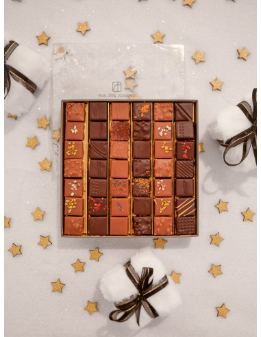 Ecrin de Noël gris 42 chocolats artisanaux