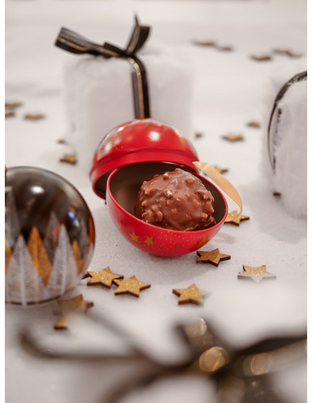 Idées cadeaux Rocher lait ou noir dans une boule de Noël métal individuelle
